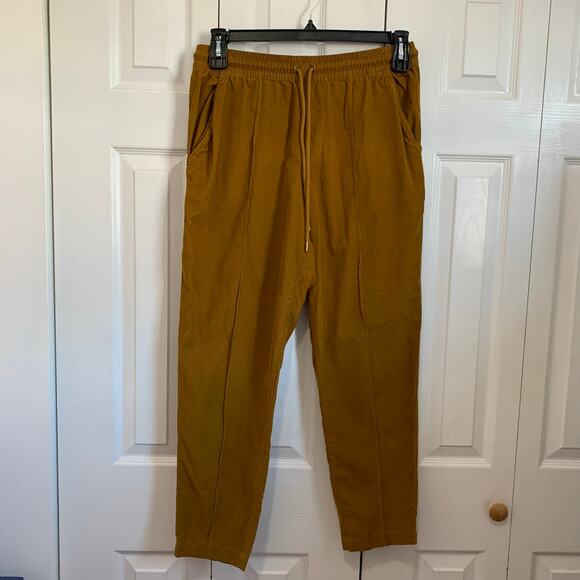 Garnet Hill mustard yellow lightweight drawstring waist corduroy pants small - Picture 1 of 8